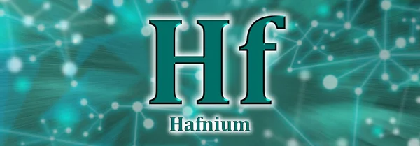 Hf symbol. Hafnium chemical element on green network background