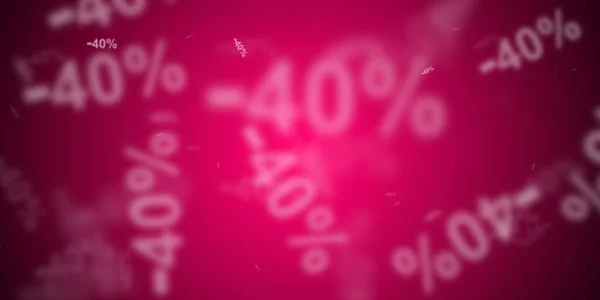 Flying -40% discount symbols over pink background