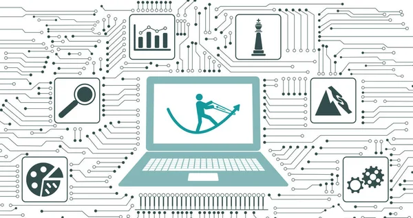 Concept of crisis management with icons integrated in circuit