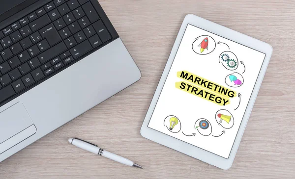 Concepto Estrategia Marketing Mostrado Una Tableta Digital — Foto de Stock