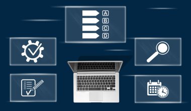 Top view of laptop with symbol of efficiency concept
