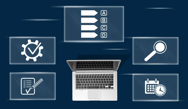 Top View Laptop Symbol Efficiency Concept — Stockfoto