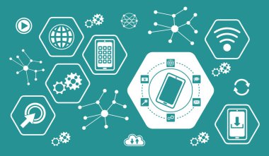 Concept of mobile apps with icons in hexagons