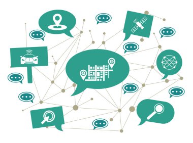 Concept of gps with icons on speech bubbles