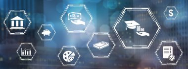 Concept of fafsa with icons on blurred dark background