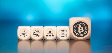 Mavi arkaplanda engelleme zinciri sembolü olan tahta bloklar