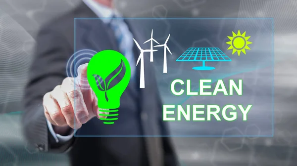 Man Touching Clean Energy Concept Touch Screen His Fingers — Stock Photo, Image