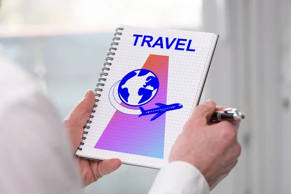 Hand Holding Notepad Travel Concept — Stock fotografie