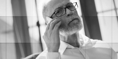 Son sınıf öğrencisi cep telefonuyla konuşuyor, geometrik model.