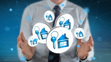 Arka plandaki bir adamın elleri arasındaki mülkiyet kavramı