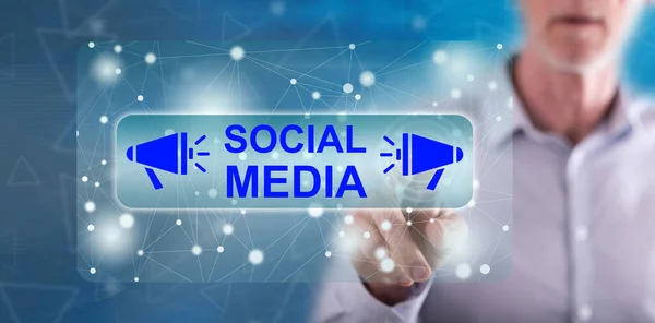 Man Die Een Social Media Concept Aanraakt Een Touchscreen Met — Stockfoto