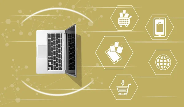 Bovenaanzicht Van Laptop Met Symbool Van Online Shopping Concept — Stockfoto