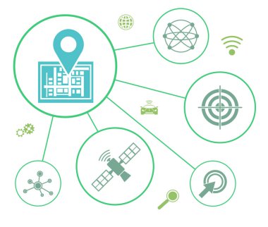 Bağlı simgelere sahip GPS kavramı