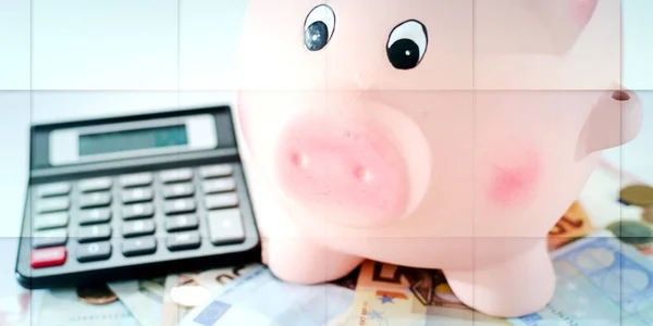Piggy银行 货币和计算器 几何图案 — 图库照片
