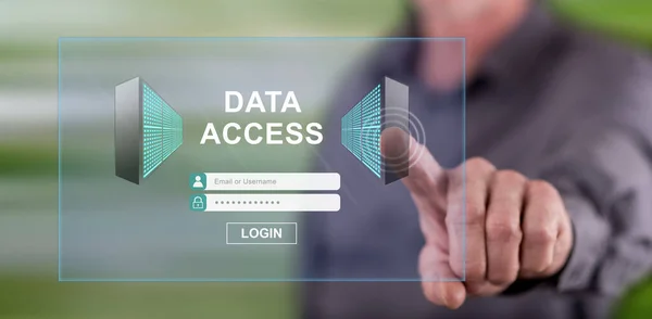 Ember Egy Érintőképernyőn Ujjával Adatokat Access Koncepció — Stock Fotó