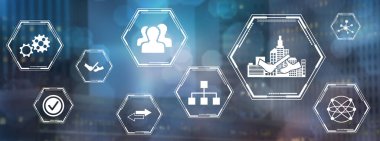 Bulanık koyu arkaplanda simgelerle iş geçişi kavramı