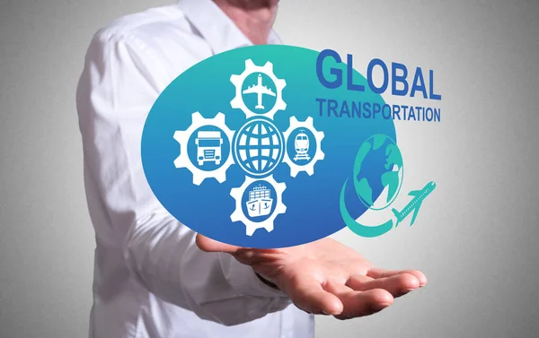 Global Transportation Concept Levitating Human Hand — Stock Photo, Image