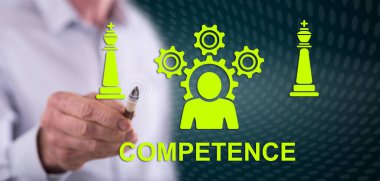 Bir adam dokunmatik ekranda kalemle yeterlilik kavramına dokunuyor.