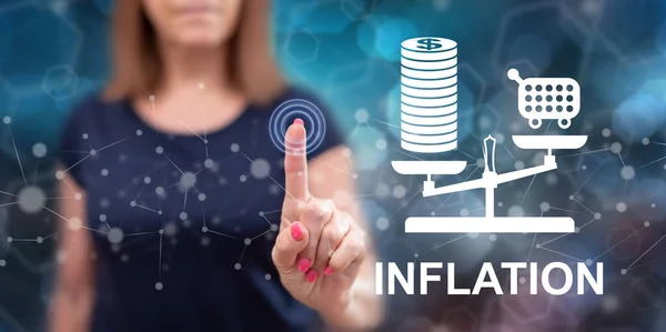 Woman Touching Inflation Concept Touch Screen Her Finger — Stock Photo, Image