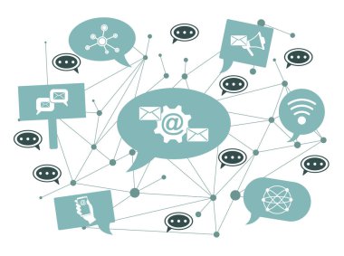 Konuşma baloncukları üzerindeki simgelerle e-posta pazarlama kavramı