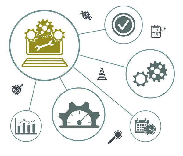 Concept of system maintenance with connected icons