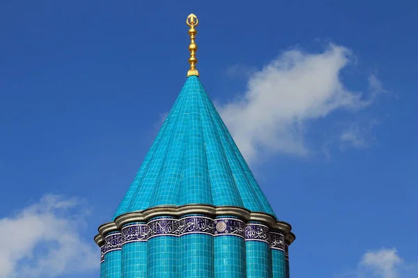 Mevlana Museum Religious Building Turquoise Minaret Museum View Tomb Restoration — Stock fotografie
