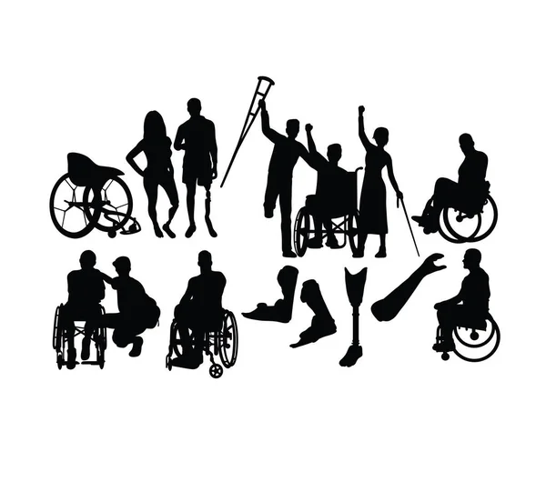 Personas Con Discapacidad Siluetas Diseño Vectores Arte — Vector de stock