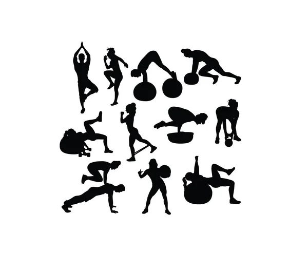 Γυμναστική Και Fitness Σιλουέτες Τέχνη Διάνυσμα Σιλουέτες Σχεδιασμό — Διανυσματικό Αρχείο