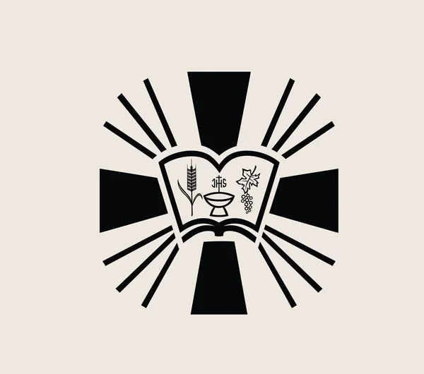 Икона Библия Крест Векторный Дизайн — стоковый вектор