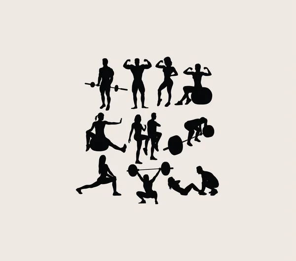 Fitness Sport Siluetas Diseño Vectores Arte — Archivo Imágenes Vectoriales