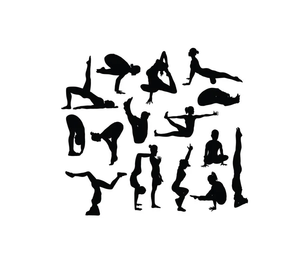 Yoga Sport Silhouettes Art Vector Design — ストックベクタ