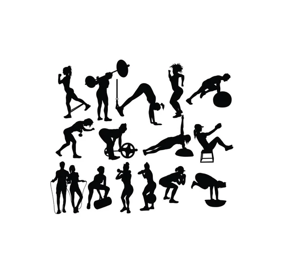 Fitness Gym Activity Silhouettes Art Vector Design — Stock Vector