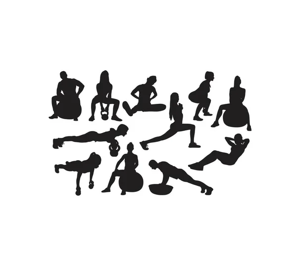 Fitness Activity Silhouettes Art Vector Design — Vetor de Stock