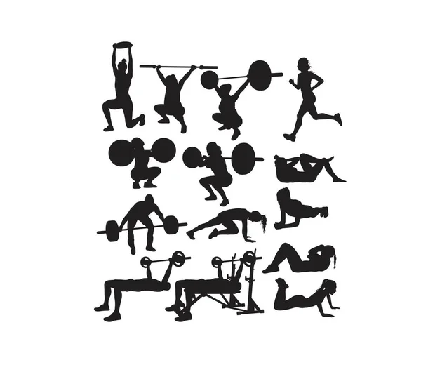 Gym Fitness Sport Activiteit Art Vector Silhouetten Ontwerp — Stockvector