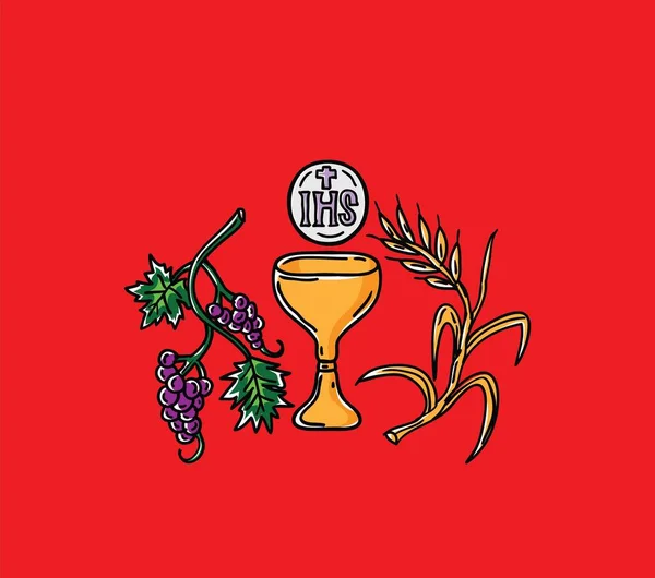 Ihs Cup Grapes Wheat Symbol Illustration Art Vector Design — 스톡 벡터