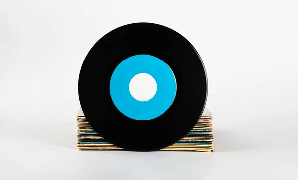 Old Music Vinyl Record Blank Label White Background Copy Space — стоковое фото
