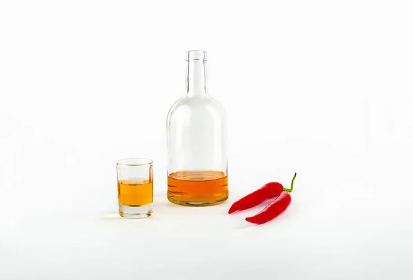 Bottle Glass Pepper Vodka Isolated White Background — Stock Photo, Image