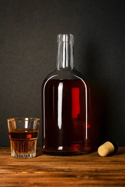 Glass Bottle Alcohol Cork Dark Background — Stock Photo, Image