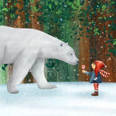 Beyaz ayı ve kızla geçmiş. Noel tatili
