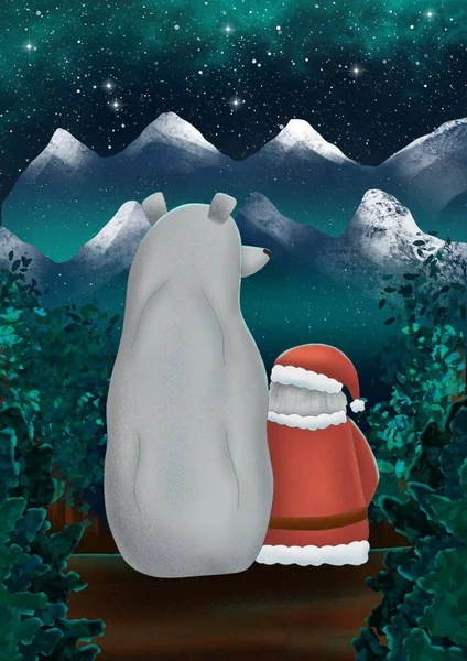 Háttér Fehér Medvével Lánnyal Karácsonyi Ünnepek — Stock Fotó