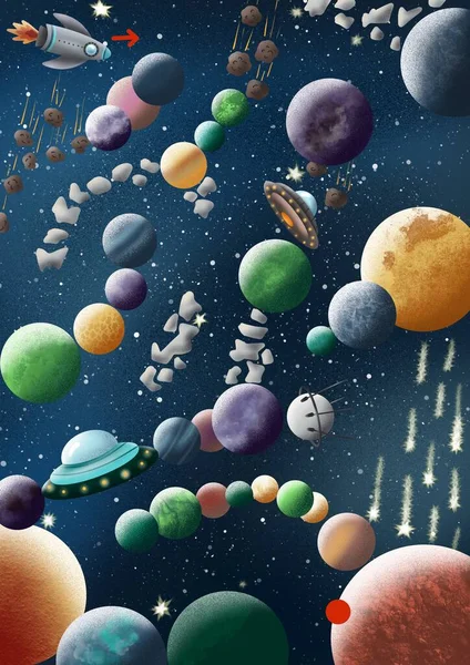 Labirynt Lub Labirynt Dla Dzieci Logiczna Gra Kosmos Ufo — Zdjęcie stockowe
