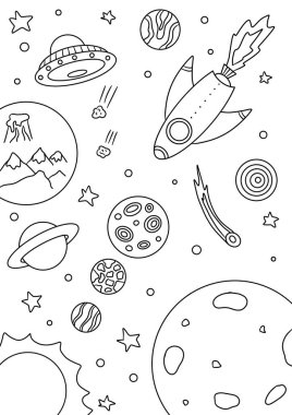 Boşluk ve UFO ile renklendirme sayfası 