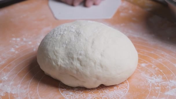 Close Female Baker Kneading Dough Fists Table Process Kneading Dough — Stockvideo