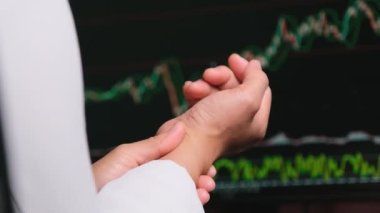 Businesswoman holding her wrist pain from using computer. Office syndrome hand pain by occupational disease. Healthcare and medical concepts.