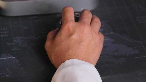 Close Woman Hand Using Computer Mouse Clicking Office Table — Stok Video