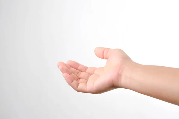 Close Van Vrouwelijke Hand Reiken Klaar Helpen Ontvangen Hand Open — Stockfoto