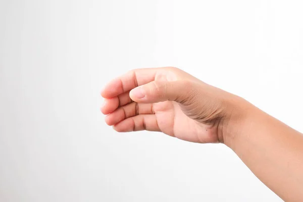 Close Van Vrouwelijke Hand Houden Iets Als Een Fles Glas — Stockfoto