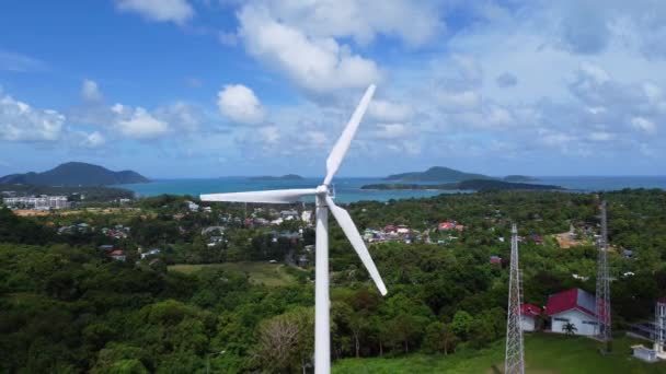 Windmill Electric Power Production Beautiful Landscapes Blue Skies Generate Clean — Video