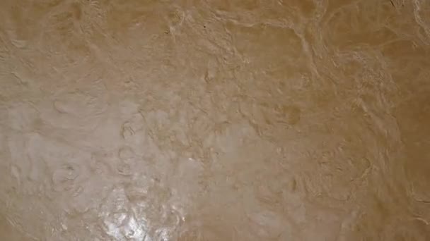 Dağ Nehrinde Akan Kirli Sel Suları Nehir Kıyısı Şiddetli Yağmur — Stok video