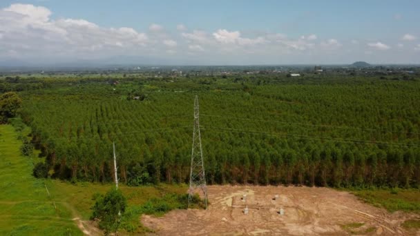 Vista Aerea Del Sito Costruzione Fondazioni Rurali Alta Tensione Vista — Video Stock